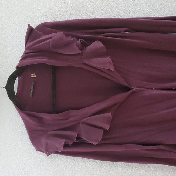 Tahari Purple Ruffled Longline Cardigan - Picture 2 of 8